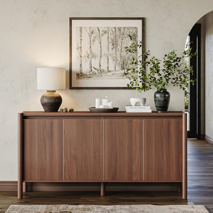 59" Walnut Sideboard Buffet Cabinet with Solid Wood Legs, view 2