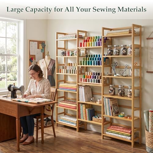 Bamboo Bookshelf, 71” Tall Triple Wide Bookcase with 17 Open Storage Shelves, 6-Tier Etagere with Back Rails, Large Display Shelf for Books, Plants, Home Office, Living Room, Max Load 748LBS