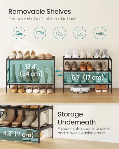 Shoe Rack, 3-Tier Stackable Metal Shoe Organizer, 24.5" Wide, view 6