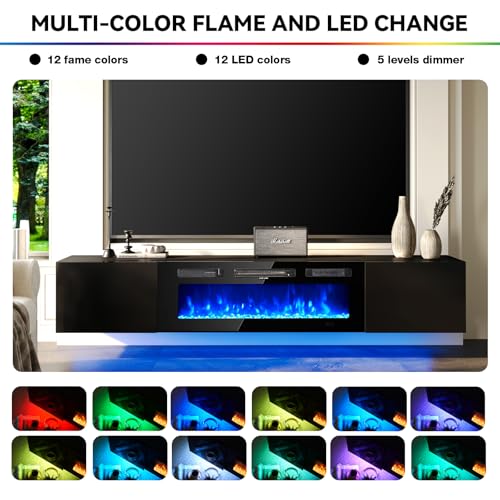 70'' Floating TV Stand with 36" Electric Fireplace, view 5