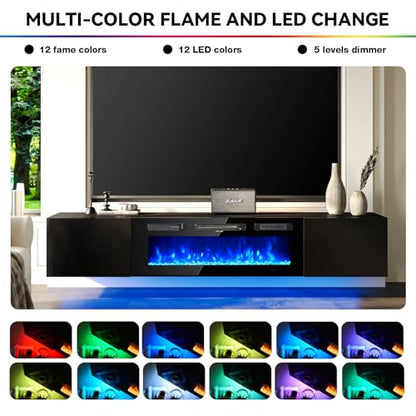 70'' Floating TV Stand with 36" Electric Fireplace, view 5