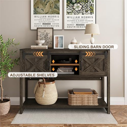 Console Table with Storage Shelf & Sliding Barn Door, Farmhouse Entryway Table with Storage, 46" Narrow Long Sofa Table, Behind Couch Table, Console Tables for Living Room, Entryway, Foyer