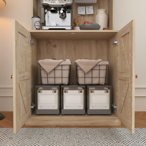 71" Tall Modular Farmhouse Bookcase Set of 3, Brown Storage Cabinets with Glass Doors, Expandable Combination Bookshelves for Home Office and Study Room