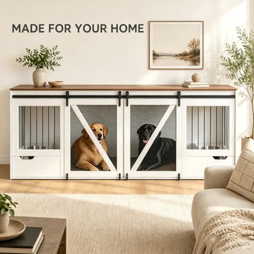 94.5" Double Dog Crate Furniture, Double Dog Kennel TV Stand White, view 3