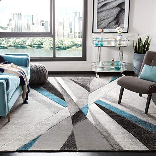 SAFAVIEH Hollywood Collection X-Large Area Rug - 11' x 15', Grey & Teal, Mid-Century Modern Design, Non-Shedding & Easy Care, Ideal for High Traffic Areas in Living Room, Bedroom (HLW710D)