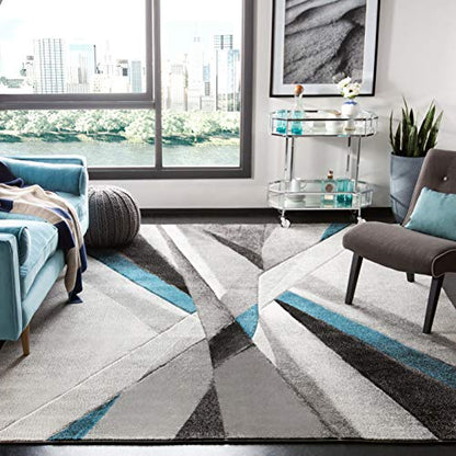 SAFAVIEH Area Rug 8x10 - Hollywood Collection - Large - Grey & Teal, Mid-Century Modern Design, Non-Shedding & Easy Cleaning, Ideal for Living Room, Bedroom, Office, Dining Space (HLW710D)