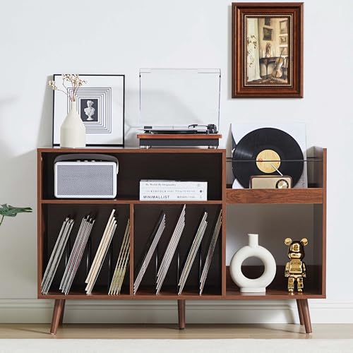 Large Record Player Stand for Living Room, Walnut, view 6