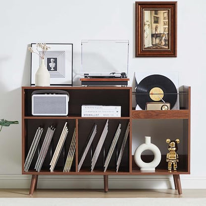 Large Record Player Stand for Living Room, Walnut, view 6
