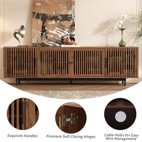 Marzzi 78" Mid-Century TV Stand with Slatted Doors for 75-85 Inch TVs, view 6