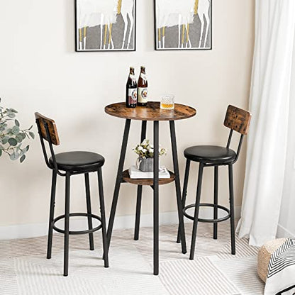 Bar Table, Round Pub Table, 2-Tier with Storage, 37.4" High Top for Small Spaces, with Top Particleboard for Kitchen, Easy to Assemble, Rustic Brown BF55BT01