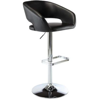 Adjustable Bar Stool with Hollow Back and Arms, Modern PU Leather Swivel Barstool, Airlift Counter Height Bar Chair for Kitchen Dining Room (Black)