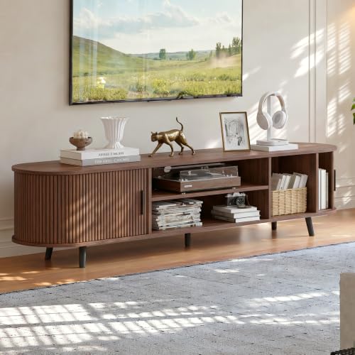 62.8" Mid Century Modern TV Stand with Fluted Sliding Doors, view 7
