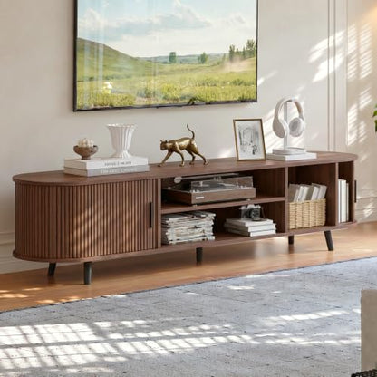 62.8" Mid Century Modern TV Stand with Fluted Sliding Doors, view 7