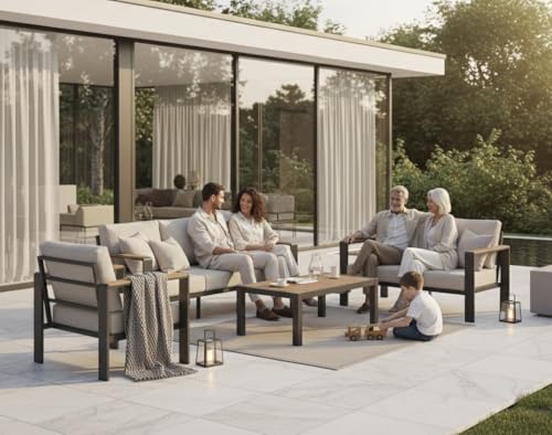 Aluminum Outdoor Patio Furniture Set with Coffee Table, 5 Piece Patio Conversation Sets with Washable Thick Cushions, Outdoor Sectional Furniture Set for Porch, Balcony, Deck, Yard, Graphite