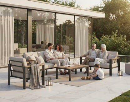Aluminum Outdoor Patio Furniture Set with Coffee Table, 5 Piece Patio Conversation Sets with Washable Thick Cushions, Outdoor Sectional Furniture Set for Porch, Balcony, Deck, Yard, Graphite