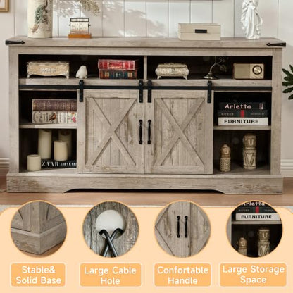 58" Fireplace TV Stand for TV up to 65 Inch with Farmhouse Sliding Barn Doors, view 7