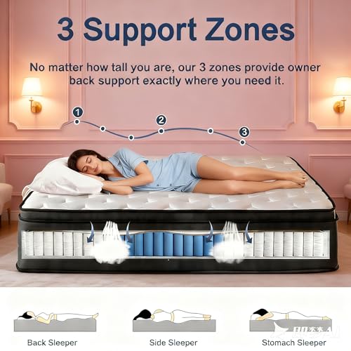 14 Inch Queen Size Hybrid Mattress - Cooling Gel Memory Foam Mattresses in a Box for Back Pain Relief | Breathable & Soft Sleep | Independent Pocket Spring with Strong Edge Support | CertiPUR-US