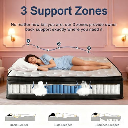 14 Inch Queen Size Hybrid Mattress - Cooling Gel Memory Foam Mattresses in a Box for Back Pain Relief | Breathable & Soft Sleep | Independent Pocket Spring with Strong Edge Support | CertiPUR-US