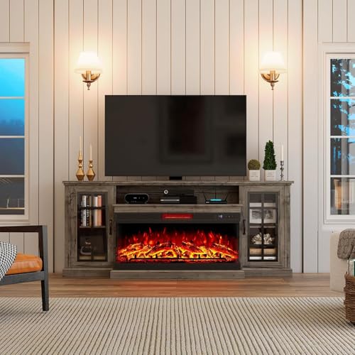 75in 3-Sided Glass Fireplace TV Stand for TVs up to 85", view 7