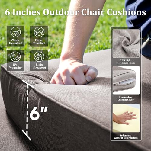 Luxury High Back Patio Furniture Set with 6-Inch Thick Cushions, 4-Pieces Outdoor Furniture with Swivel Chairs Fire Pit, Wicker Conversation Set for Porch, Balcony, Deck and Yard, Brown/Grey