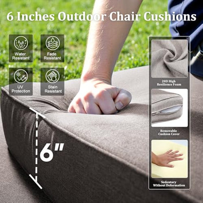 Luxury High Back Patio Furniture Set with 6-Inch Thick Cushions, 4-Pieces Outdoor Furniture with Swivel Chairs Fire Pit, Wicker Conversation Set for Porch, Balcony, Deck and Yard, Brown/Grey