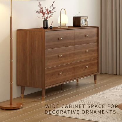 Mid Century Modern 6-Drawer Dresser, 47.2" Solid Wood Frame Chest, Walnut, view 8