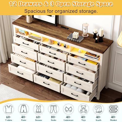 Farmhouse 12 Drawer Dresser with LED Lights, view 4