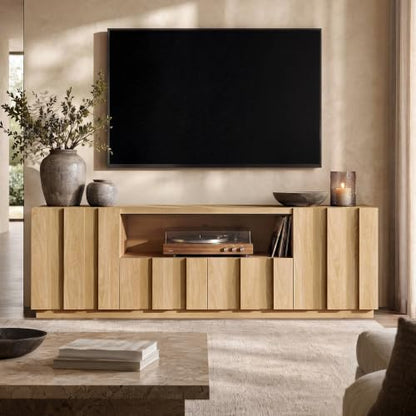 78.7-Inch Fluted TV Stand with Storage for 80-Inch TVs, Natural, view 4