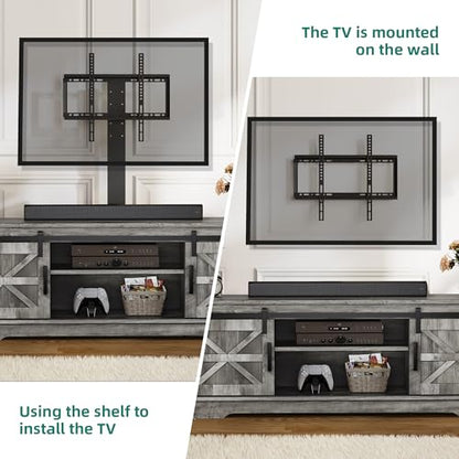 Farmhouse TV Stand for Living Room with Mount, Grey, view 4