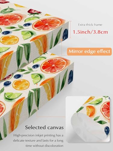 NuYeBiofx Fruit Lemon Strawberry Blueberry Canvas Wall Art Prints,48"x32" Framed Picture Artwork Summer Berries Printed Canvas Oil Painting for Living Room Bedroom Office,Ready to Hang