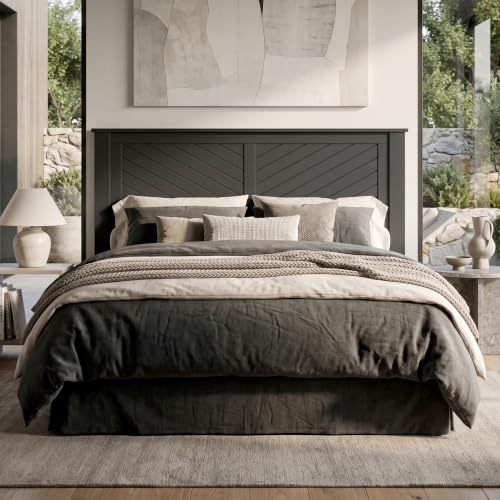 Serene Wood Panel Headboard with Chevron Scoring, Queen, Black, view 7