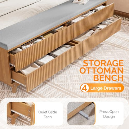 Fluted King Bed Frame with headboard and Storage Bench, view 5