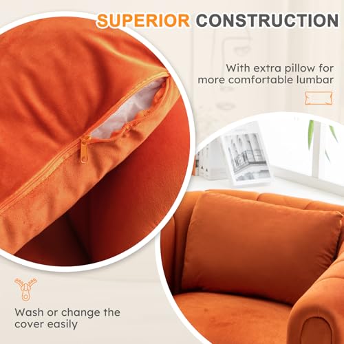 Swivel Barrel Chair,Velvet Accent Chairs for Living Room,Modern Channel Comfy Armchair,Completely Assembled(Orange)