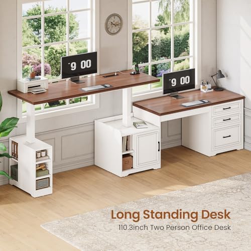 Farmhouse L Shaped Standing Desk with Storage for Home Office, White, view 5