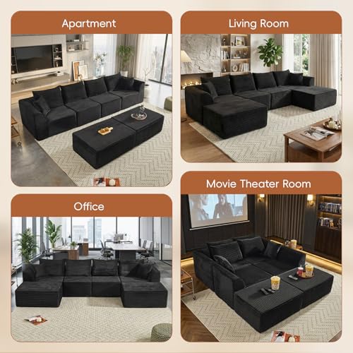 130" Sectional Couches for Living Room，U-Shaped Modular Sectional Sofa,Extra Deep Seat 6-Seater Boneless Sectional with 2 Ottomans，High Density Foam Sofa，No Assembly Required Corduroy Cloud Couch
