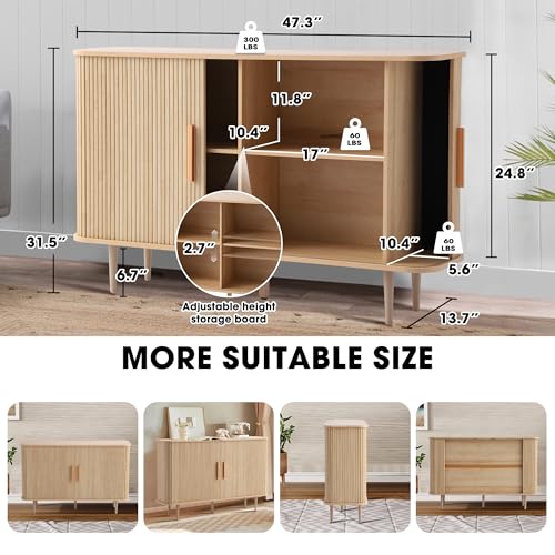 47" Sideboard Buffer Cabinet with Fluted Slide Doors, view 3