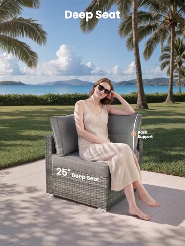 11 Piece Outdoor Patio Furniture Set with Fire Pit Table,Conversation Sectional Wicker Couch with Swivel Chairs,Modern Outside Sofa for Balcony Backyard, Dark Grey