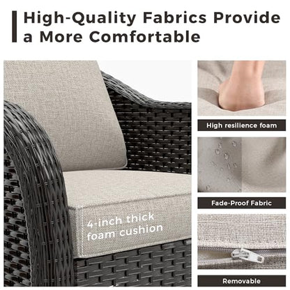Patio PE Rattan Chairs Set of 2, All-Weather & Steel Frame Outdoor Conversation Furniture Set with Washable Cushions for Garden, Bistro, Deck, Yard (Beige)
