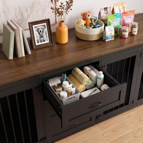 92.8" Double Dog Crate Furniture with 3 Drawers, Dog Kennel Indoor, view 5