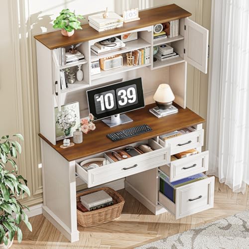 Farmhouse 67" H Executive Desk with Hutch, LED Light and Charging Station, view 7