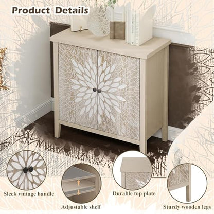 31" Modern Accent Cabinet with Storage, Storage Cabinet with 2 Carved Pattern Doors and Adjustable Shelf, Decorative Sideboard for Living Room, Entryway, Dining Room, Natural