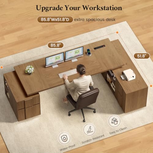 85.8" Large Executive Desk with Power Outlet, Ample Storage, view 6