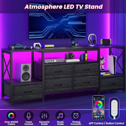 TV Stand for 75 Inch TV,Charcoal Black Wood Grain Print, view 5