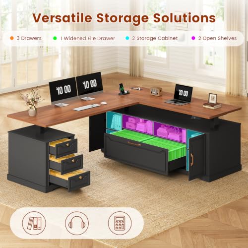 70.9" x 55" L Shaped Standing Desk with 4 Drawers, Electric Executive Desk, view 6