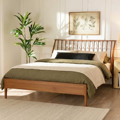 Queen Size Solid Bamboo Wood Spindle Platform Bed with 46.5" Tall Headboard, view 2