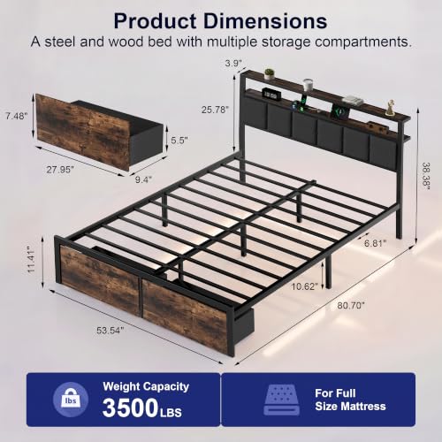 Full Bed Frame with Storage Drawers, view 3