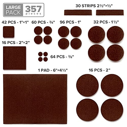 357 pcs Premium Huge Pack Felt Furniture Pads! Quantity of Furniture Sliders with Many Big Sizes – Your Ideal Floor Protectors. Protect Your Hardwood & Laminate Floor!