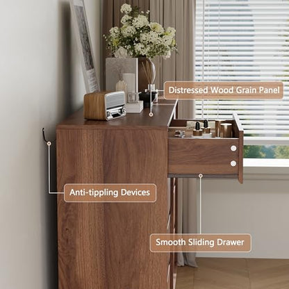 8 Drawer Walnut Dresser for Bedroom, 53" Wide Mid Century Modern Dresser, view 5