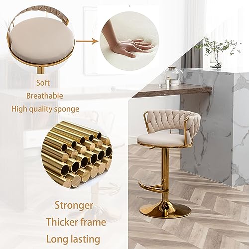Velvet Bar Stools Set of 2, Counter Height Barstools with Low Back, view 5