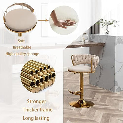 Velvet Bar Stools Set of 2, Counter Height Barstools with Low Back, view 5